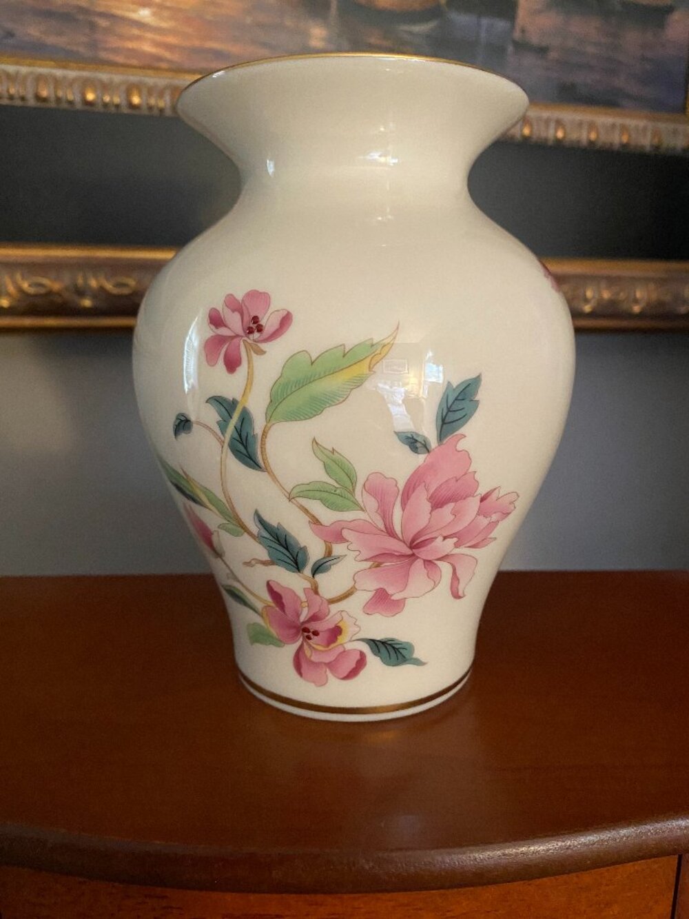 Vintage Lenox Barrington Collection Porcelain Vase Floral Design and Gold Trim